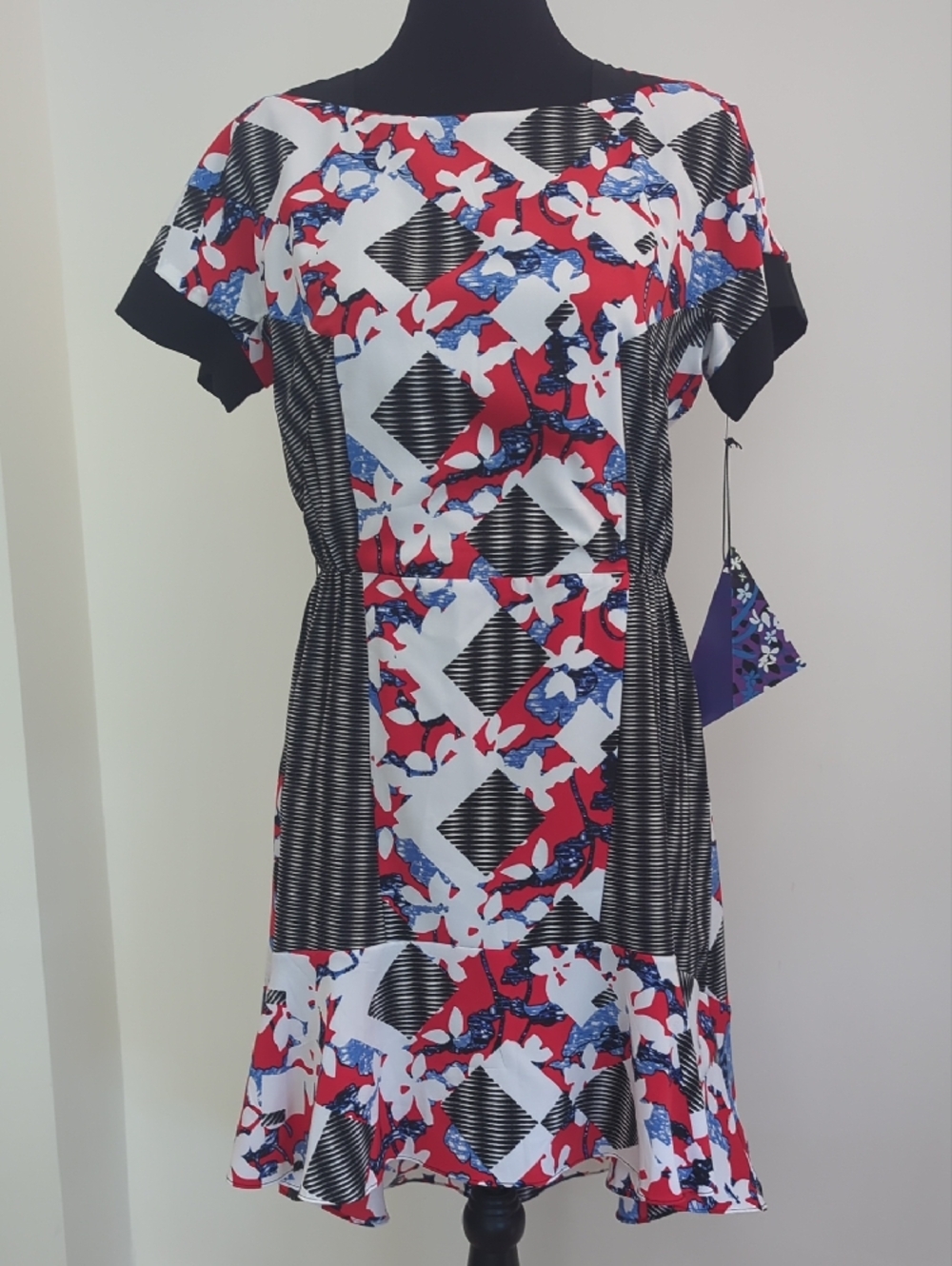 NWT Peter Pilotto for Target Floral Geometric Grid Checkerboard High-Low Dress